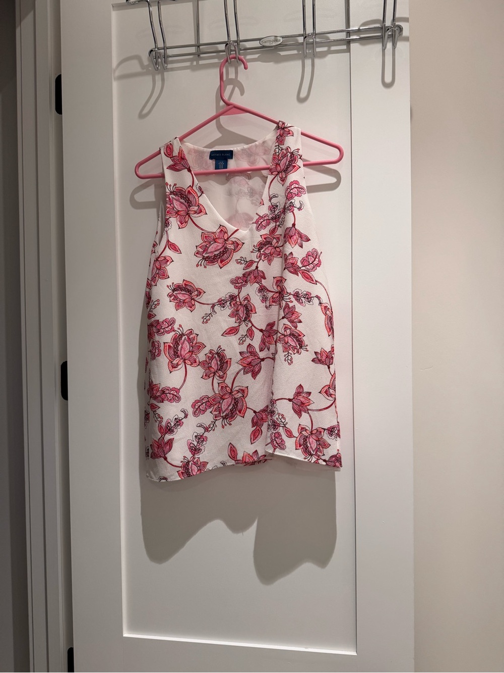 Antibes Blanc White & Pink Floral Sleeveless Tank Top size medium